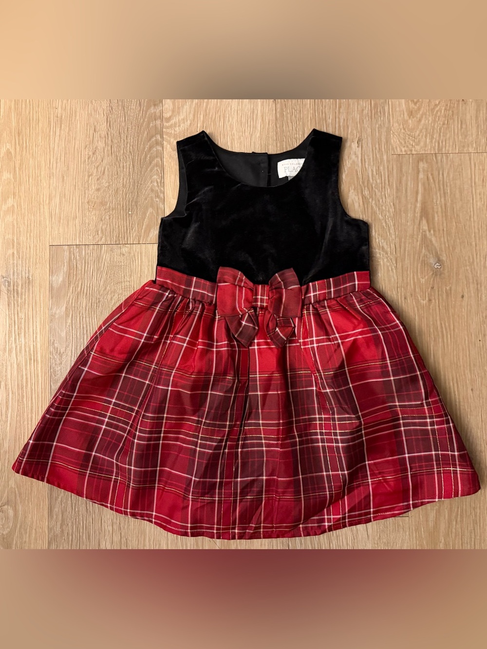 The Children's Place Girl's Size 3T Black Velvet and Red Plaid Holiday Dress